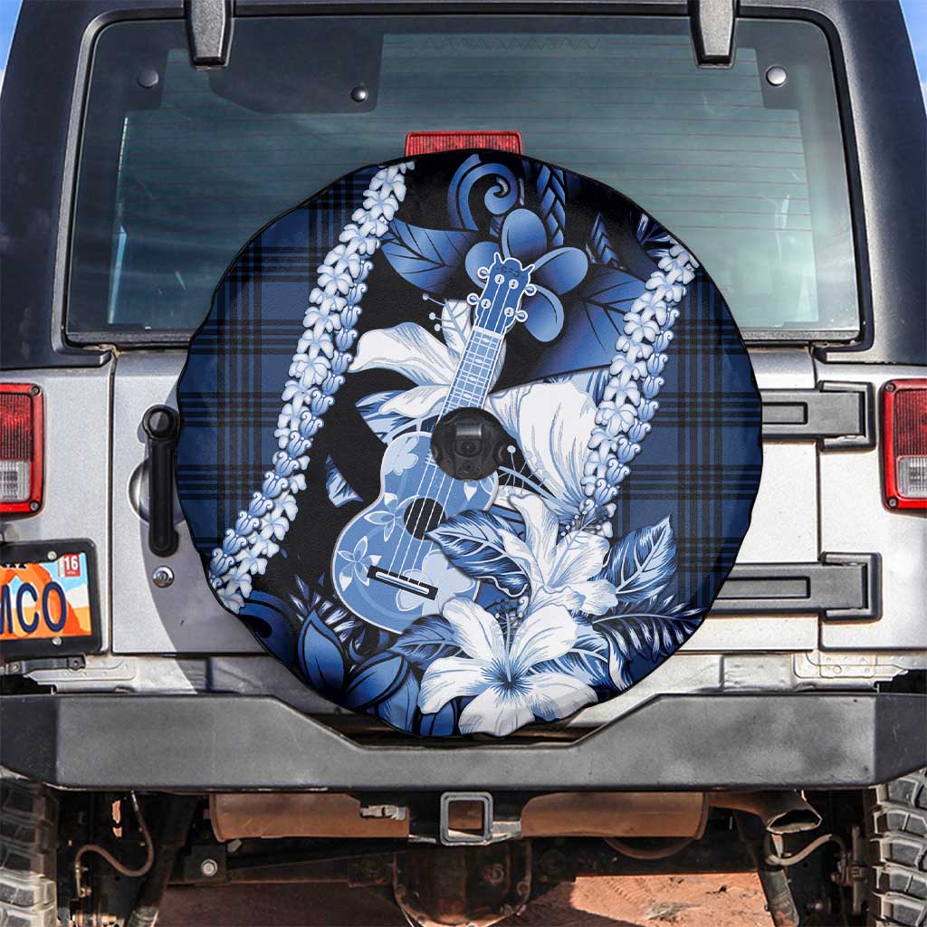 Hawaii Ukulele Spare Tire Cover Tropical Flowers With Palaka Effect Blue Version LT05 Blue - Polynesian Pride