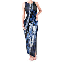 Hawaii Ukulele Tank Maxi Dress Tropical Flowers With Palaka Effect Blue Version LT05 Women Blue - Polynesian Pride