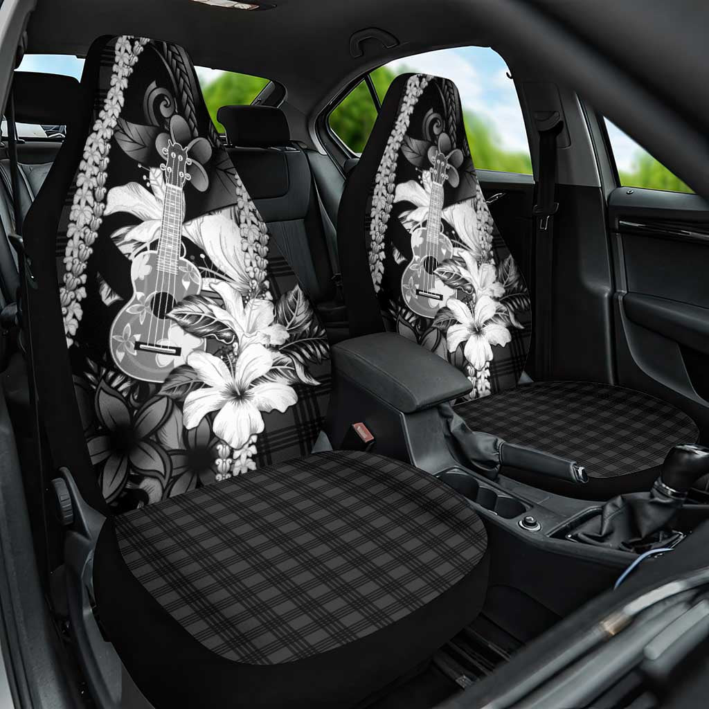 Hawaii Ukulele Car Seat Cover Tropical Flowers With Palaka Effect Black Version LT05 One Size Black - Polynesian Pride