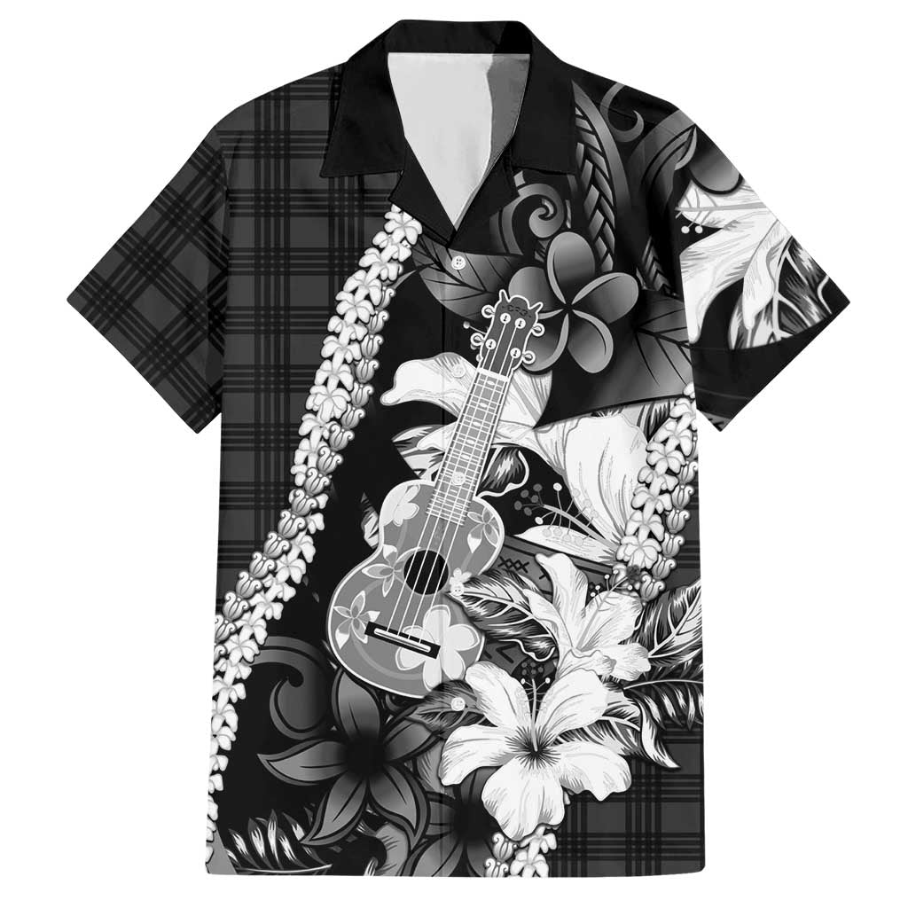 Hawaii Ukulele Hawaiian Shirt Tropical Flowers With Palaka Effect Black Version LT05 Black - Polynesian Pride