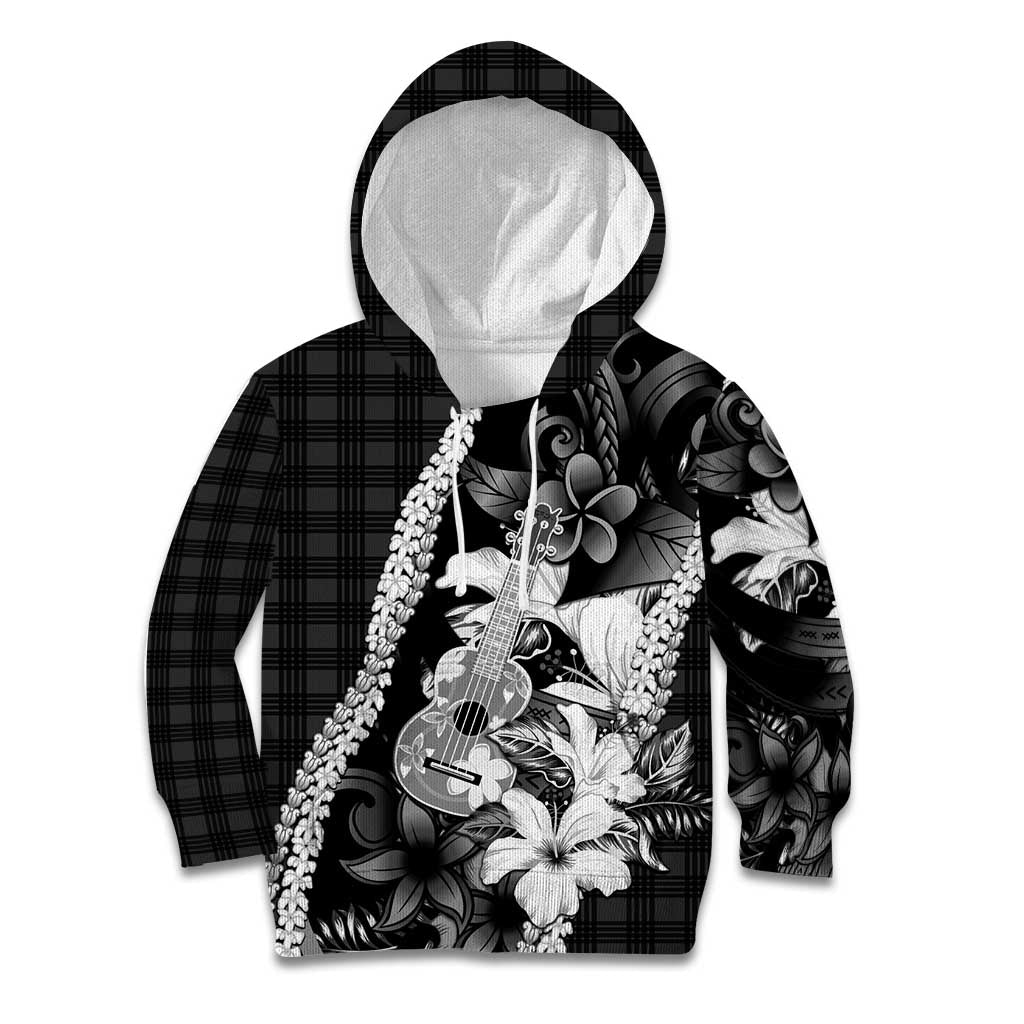 Hawaii Ukulele Kid Hoodie Tropical Flowers With Palaka Effect Black Version LT05 Hoodie Black - Polynesian Pride