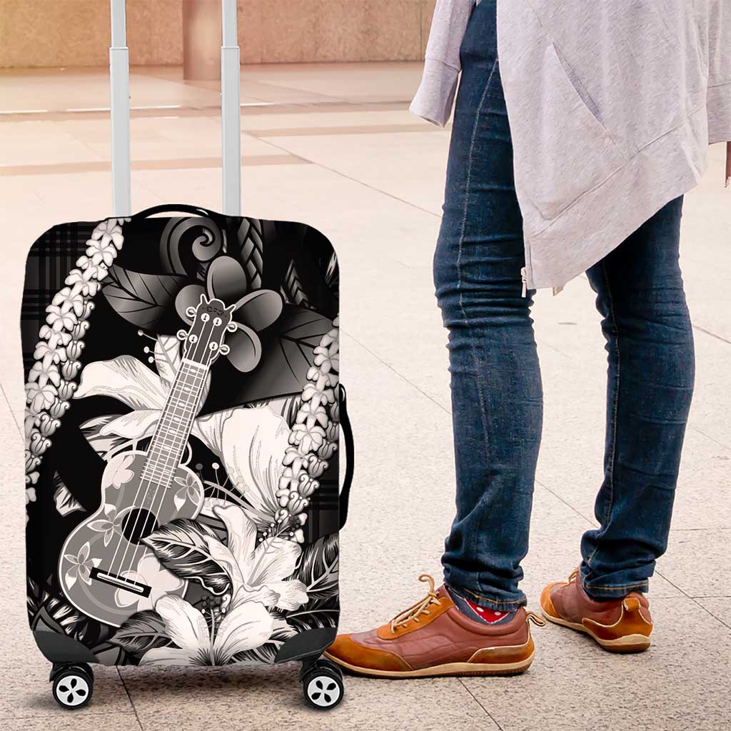 Hawaii Ukulele Luggage Cover Tropical Flowers With Palaka Effect Black Version LT05 Black - Polynesian Pride