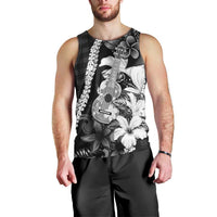 Hawaii Ukulele Men Tank Top Tropical Flowers With Palaka Effect Black Version LT05 - Polynesian Pride