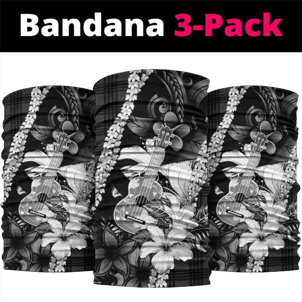Hawaii Ukulele Neck Gaiter Tropical Flowers With Palaka Effect Black Version LT05 package One Size: 25*50cm Black - Polynesian Pride