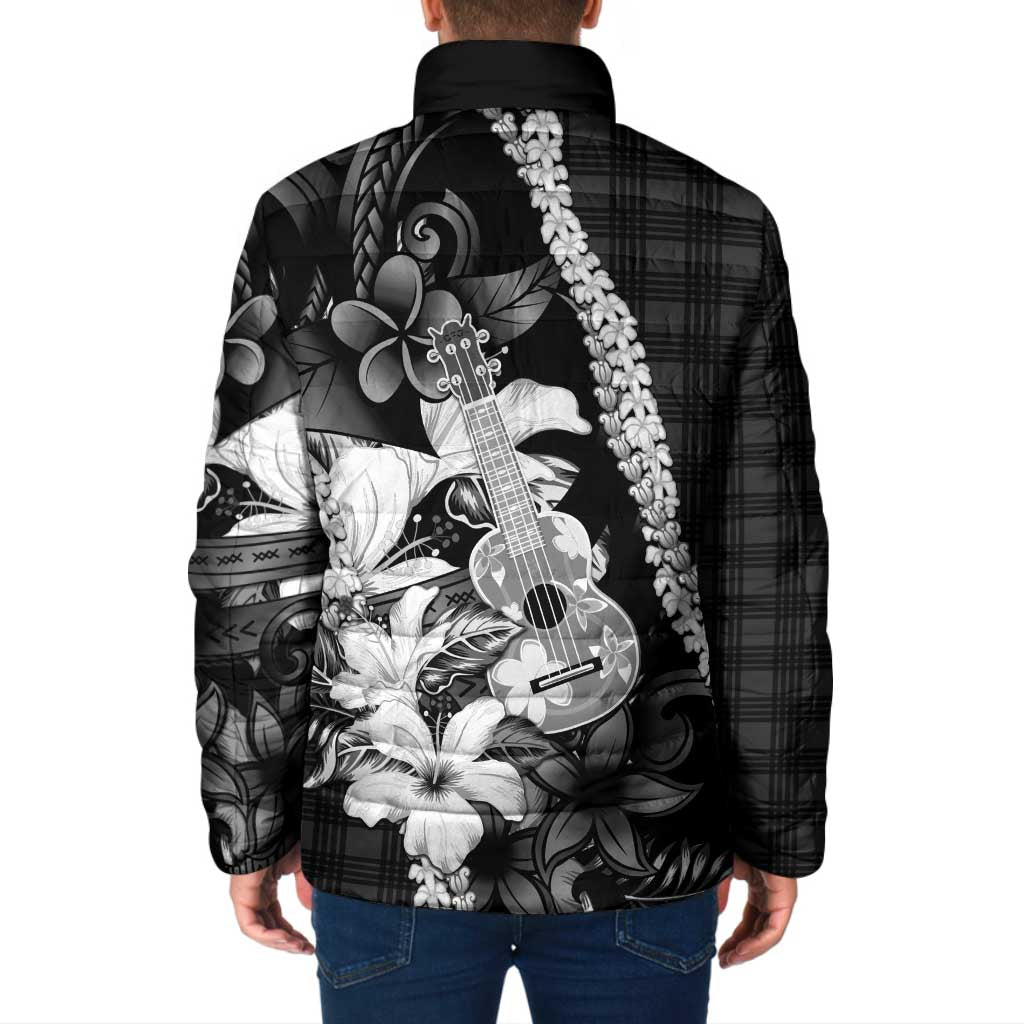 Hawaii Ukulele Padded Jacket Tropical Flowers With Palaka Effect Black Version LT05 - Polynesian Pride