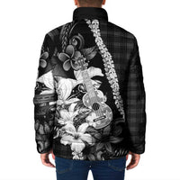 Hawaii Ukulele Padded Jacket Tropical Flowers With Palaka Effect Black Version LT05 - Polynesian Pride