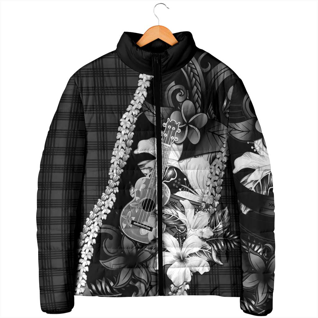 Hawaii Ukulele Padded Jacket Tropical Flowers With Palaka Effect Black Version LT05 - Polynesian Pride