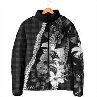 Hawaii Ukulele Padded Jacket Tropical Flowers With Palaka Effect Black Version LT05 - Polynesian Pride