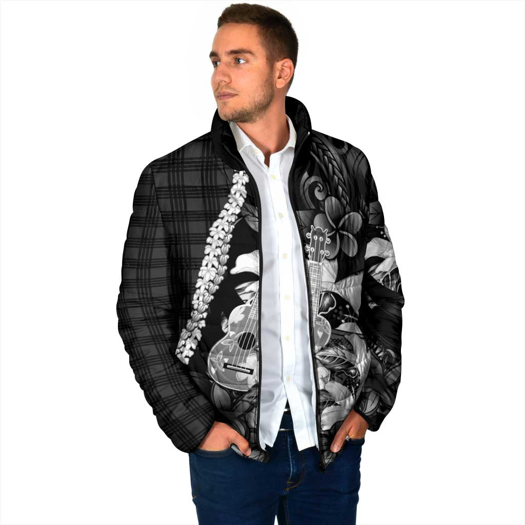 Hawaii Ukulele Padded Jacket Tropical Flowers With Palaka Effect Black Version LT05 - Polynesian Pride