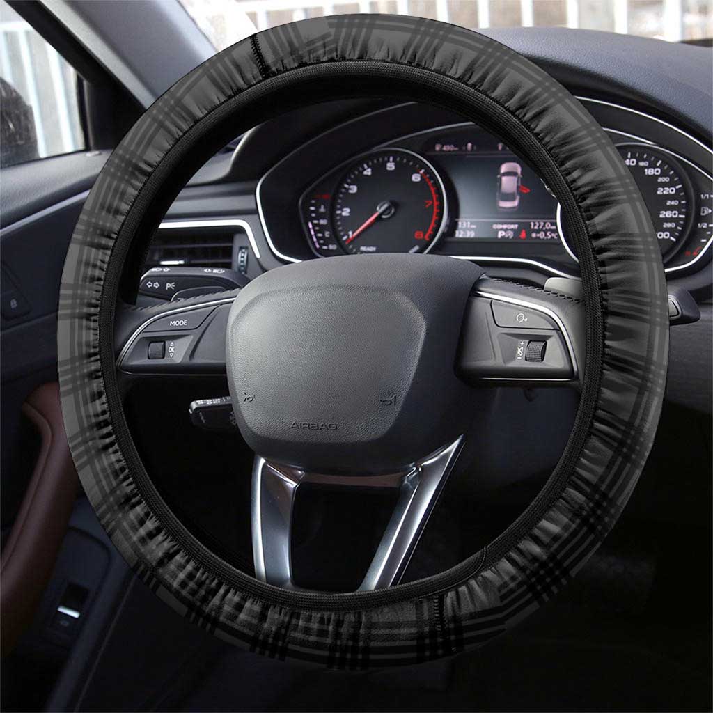 Hawaii Ukulele Steering Wheel Cover Tropical Flowers With Palaka Effect Black Version LT05 - Polynesian Pride