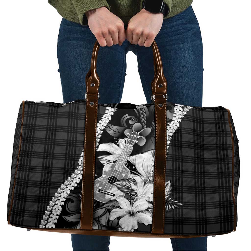 Hawaii Ukulele Travel Bag Tropical Flowers With Palaka Effect Black Version LT05 Black - Polynesian Pride