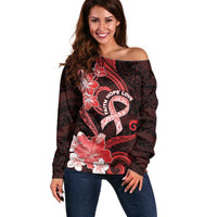 Heart Health Awareness Off Shoulder Sweater Warrior Wears Red Polynesian Style LT05 Women Red - Polynesian Pride