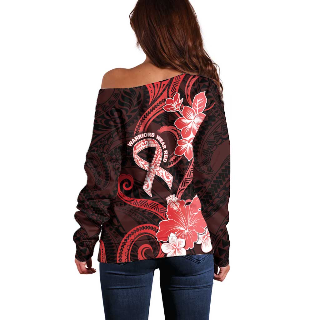 Heart Health Awareness Off Shoulder Sweater Warrior Wears Red Polynesian Style LT05 - Polynesian Pride