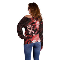 Heart Health Awareness Off Shoulder Sweater Warrior Wears Red Polynesian Style LT05 - Polynesian Pride