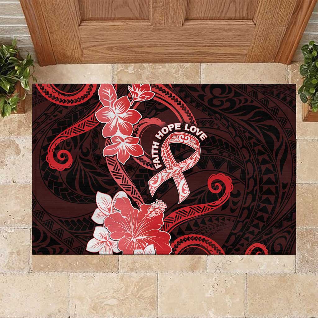 Heart Health Awareness Rubber Doormat Warrior Wears Red Polynesian Style LT05 Red - Polynesian Pride