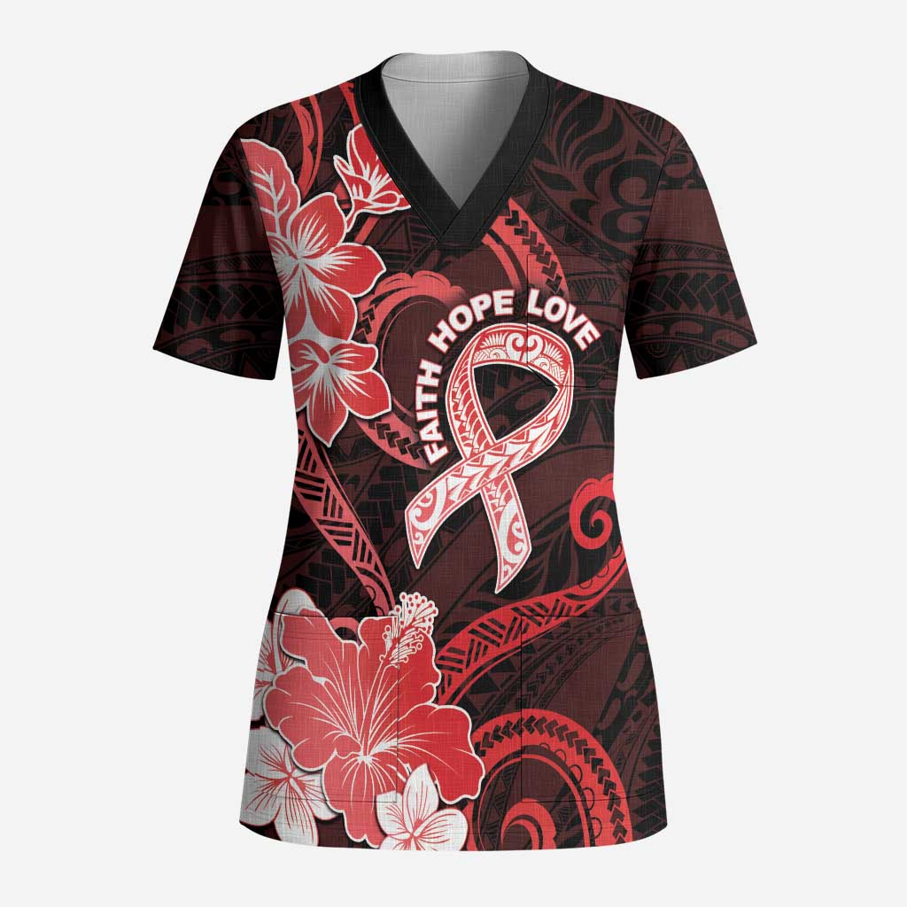 Heart Health Awareness Scrub Top Warrior Wears Red Polynesian Style LT05 Adult Red - Polynesian Pride