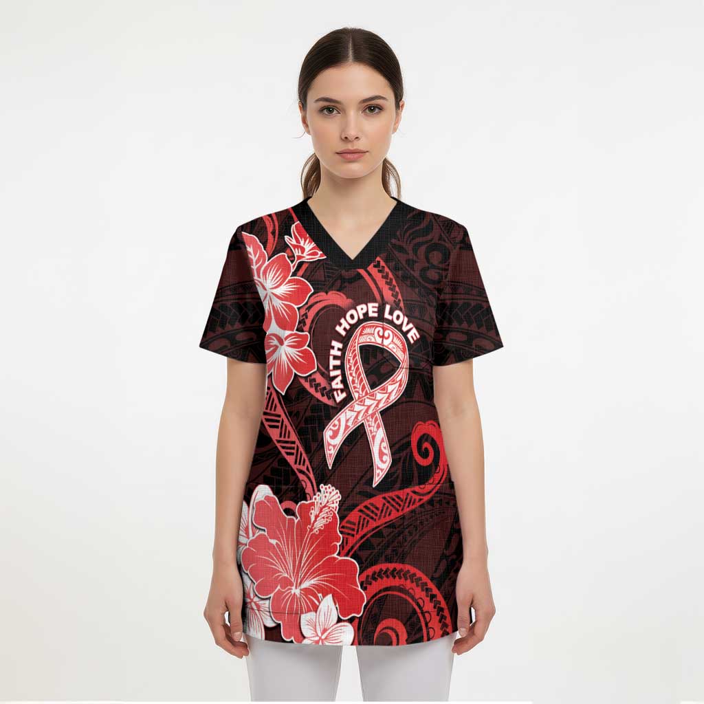 Heart Health Awareness Scrub Top Warrior Wears Red Polynesian Style LT05 - Polynesian Pride