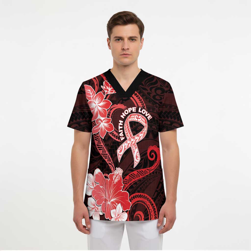 Heart Health Awareness Scrub Top Warrior Wears Red Polynesian Style LT05 - Polynesian Pride