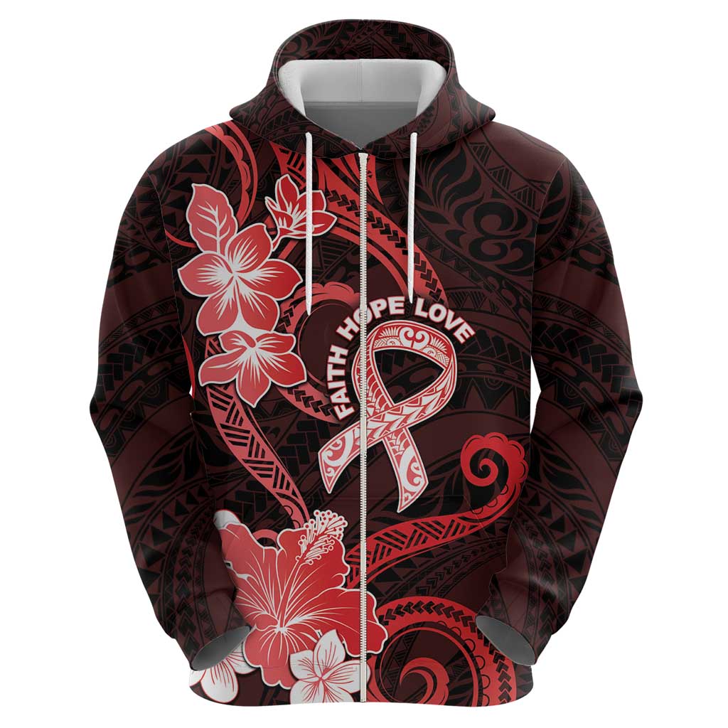 Heart Health Awareness Zip Hoodie Warrior Wears Red Polynesian Style LT05 - Polynesian Pride