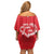 Heart Health Awareness Family Matching Off Shoulder Short Dress and Hawaiian Shirt Polynesian Red Ribbon