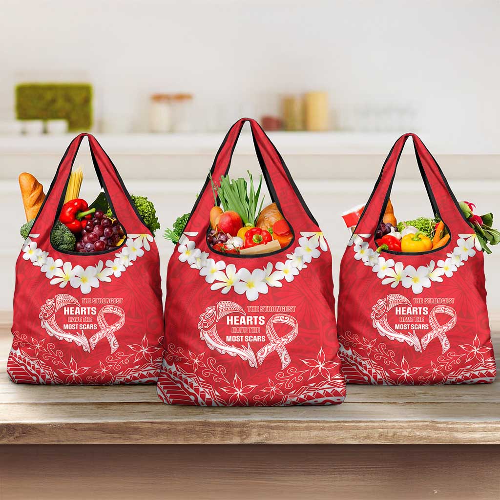 Heart Health Awareness Grocery Bag Polynesian Red Ribbon LT05 3-pack One Size Red - Polynesian Pride