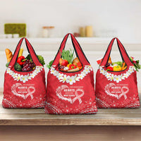 Heart Health Awareness Grocery Bag Polynesian Red Ribbon LT05 3-pack One Size Red - Polynesian Pride