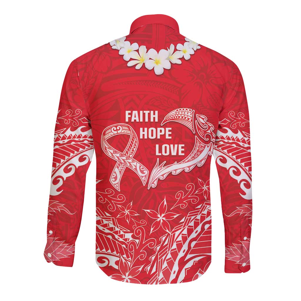Heart Health Awareness Long Sleeve Button Shirt Polynesian Red Ribbon LT05 - Polynesian Pride