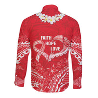 Heart Health Awareness Long Sleeve Button Shirt Polynesian Red Ribbon LT05 - Polynesian Pride
