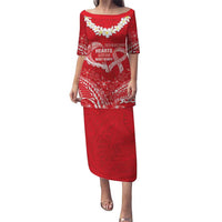 Heart Health Awareness Puletasi Polynesian Red Ribbon LT05 Long Dress Red - Polynesian Pride