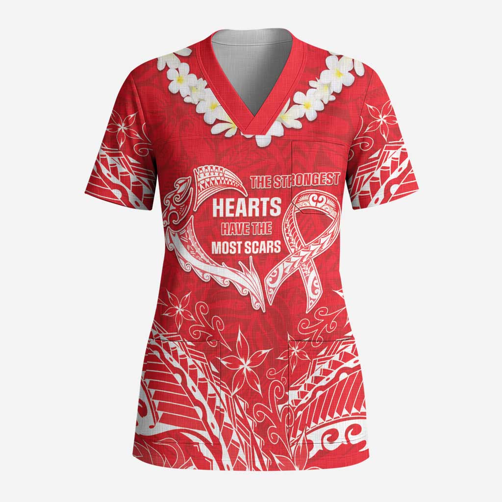 Heart Health Awareness Scrub Top Polynesian Red Ribbon LT05 Adult Red - Polynesian Pride