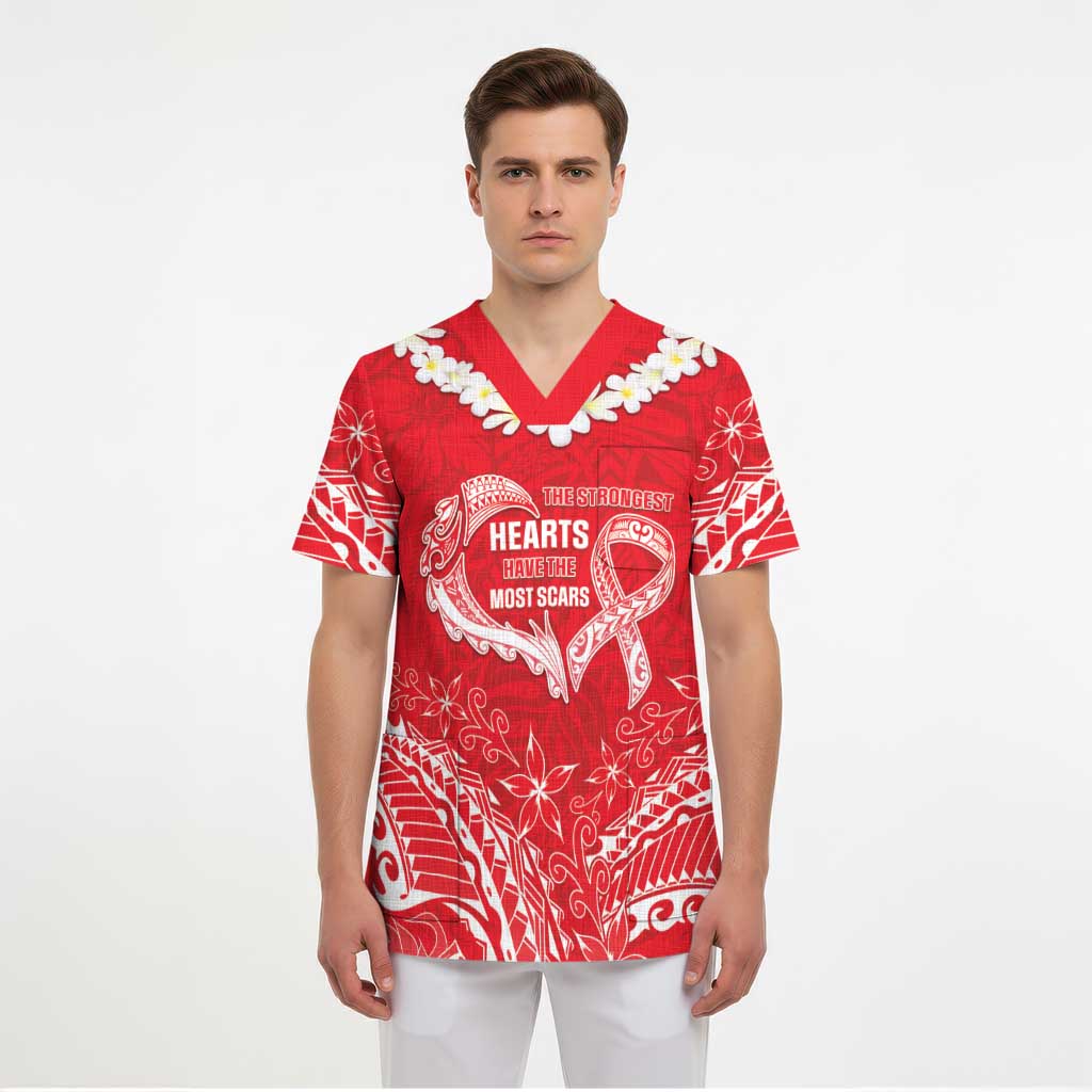 Heart Health Awareness Scrub Top Polynesian Red Ribbon LT05 - Polynesian Pride