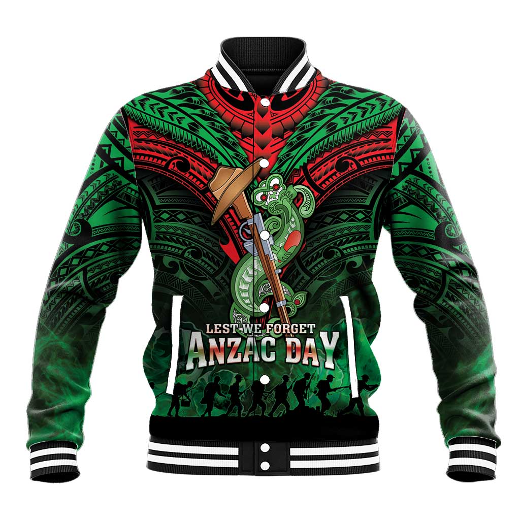 New Zealand ANZAC Day Baseball Jacket Aotearoa Hei Tiki LT05 Unisex Green - Polynesian Pride