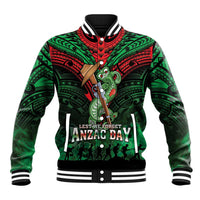 New Zealand ANZAC Day Baseball Jacket Aotearoa Hei Tiki LT05 Unisex Green - Polynesian Pride