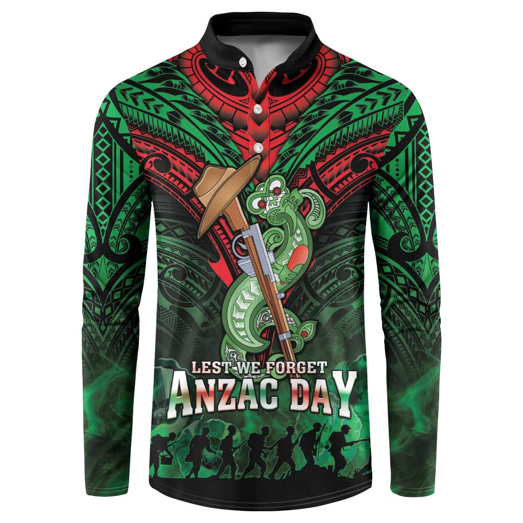 New Zealand ANZAC Day Button Sweatshirt Aotearoa Hei Tiki LT05 Green - Polynesian Pride