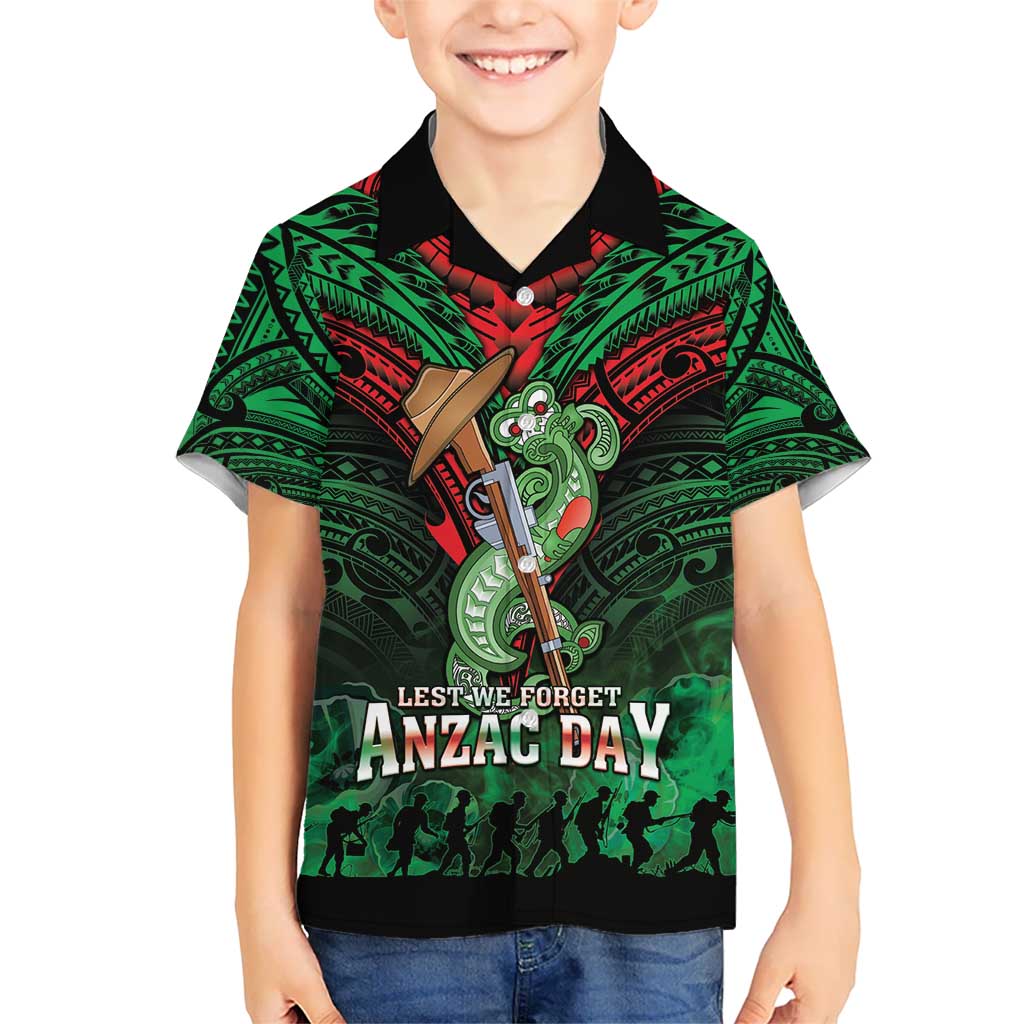 New Zealand ANZAC Day Kid Hawaiian Shirt Aotearoa Hei Tiki LT05 Kid Green - Polynesian Pride