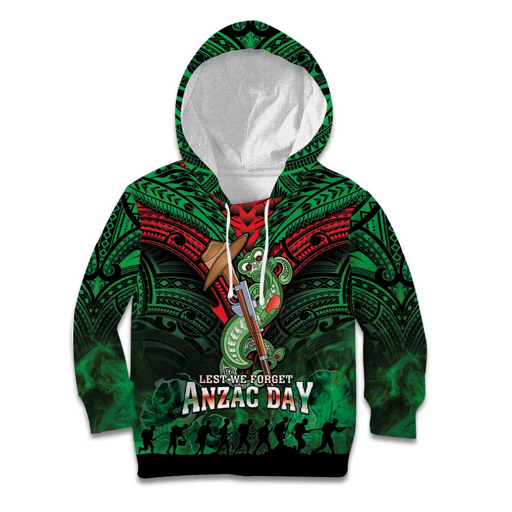 New Zealand ANZAC Day Kid Hoodie Aotearoa Hei Tiki LT05 Hoodie Green - Polynesian Pride