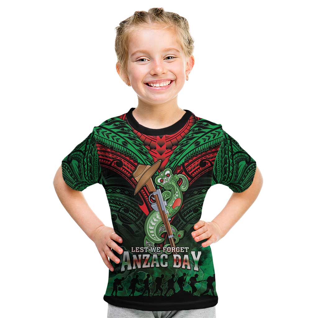 New Zealand ANZAC Day Kid T Shirt Aotearoa Hei Tiki LT05 Green - Polynesian Pride
