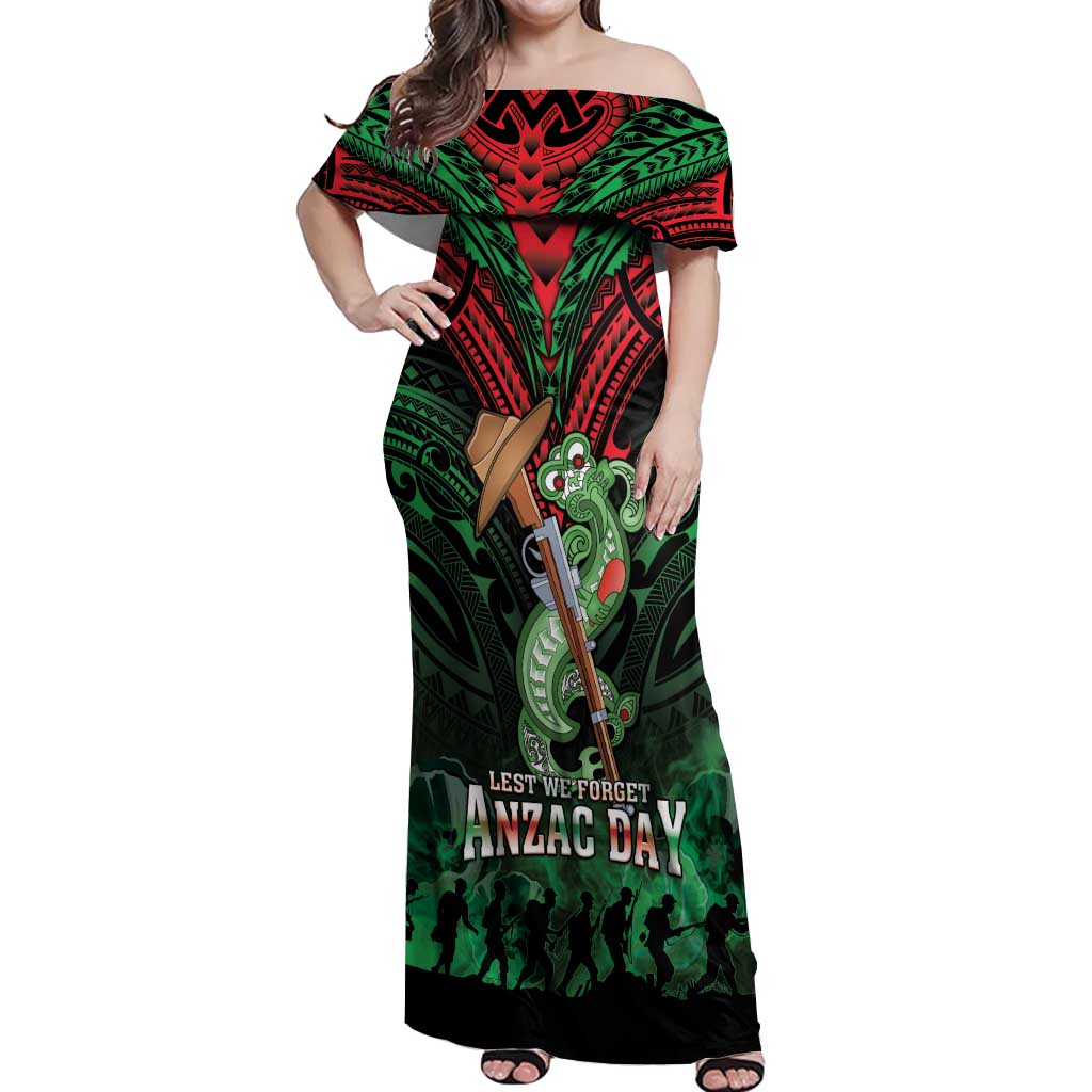 New Zealand ANZAC Day Off Shoulder Maxi Dress Aotearoa Hei Tiki