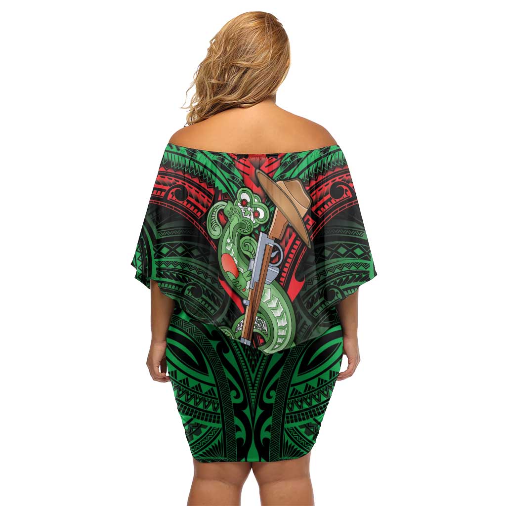 New Zealand ANZAC Day Off Shoulder Short Dress Aotearoa Hei Tiki LT05 - Polynesian Pride