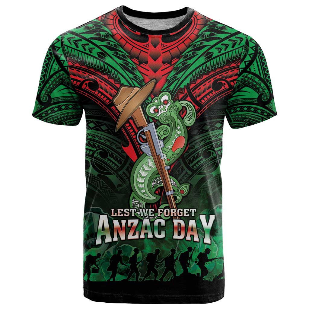 New Zealand ANZAC Day T Shirt Aotearoa Hei Tiki LT05 Green - Polynesian Pride