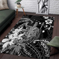 Hawaii King Kamehameha Day Area Rug Polynesian Pattern Mix Hibiscus Black LT05 Black - Polynesian Pride