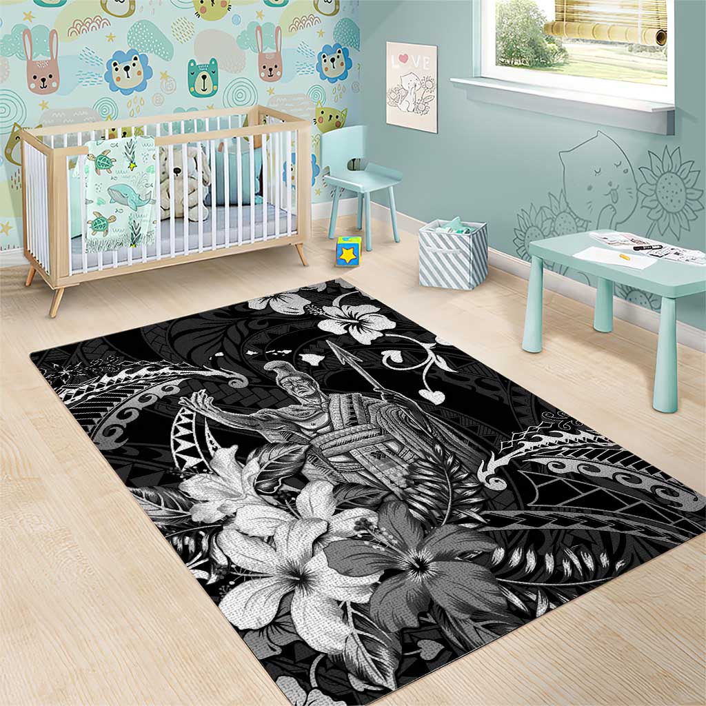 Hawaii King Kamehameha Day Area Rug Polynesian Pattern Mix Hibiscus Black LT05 - Polynesian Pride