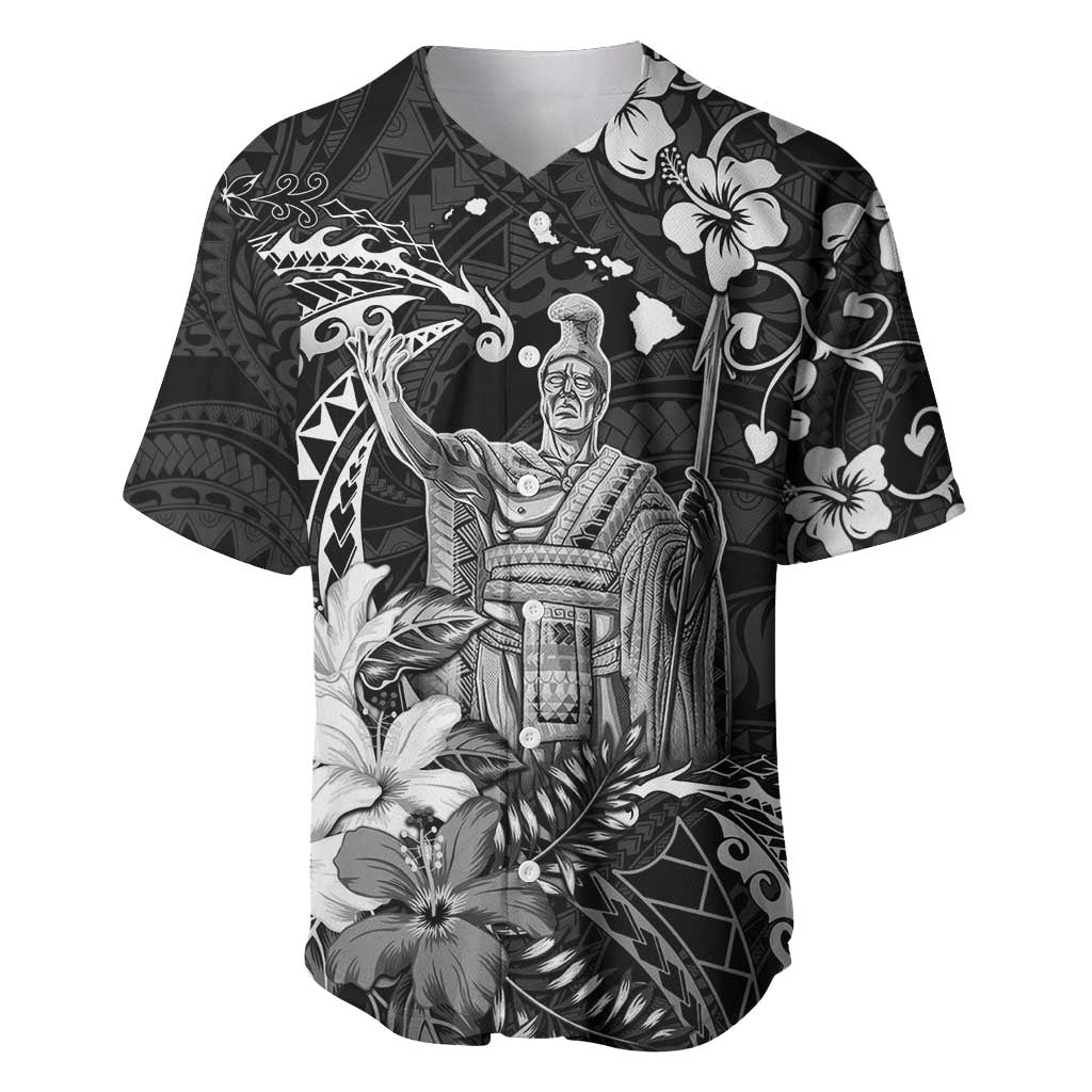 Hawaii King Kamehameha Day Baseball Jersey Polynesian Pattern Mix Hibiscus Black LT05 Black - Polynesian Pride