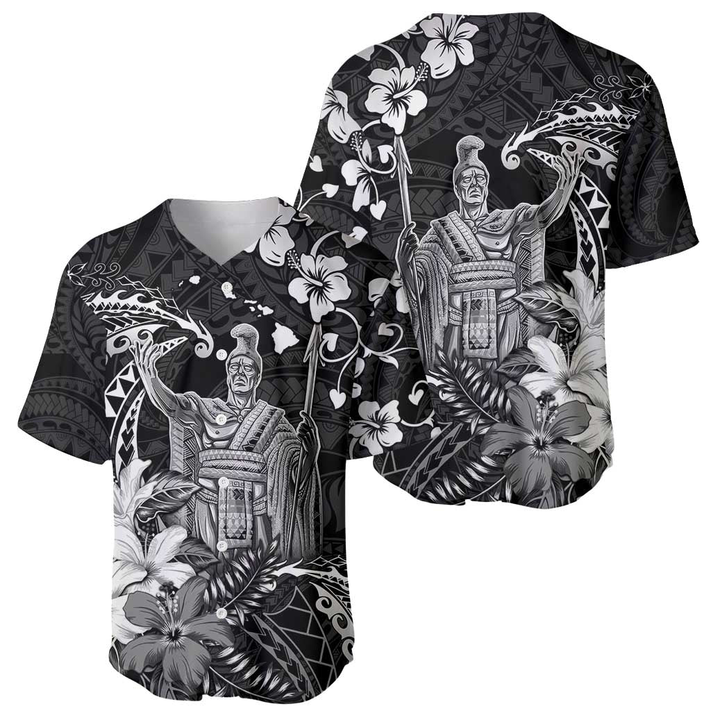 Hawaii King Kamehameha Day Baseball Jersey Polynesian Pattern Mix Hibiscus Black LT05 - Polynesian Pride