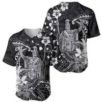 Hawaii King Kamehameha Day Baseball Jersey Polynesian Pattern Mix Hibiscus Black LT05 - Polynesian Pride