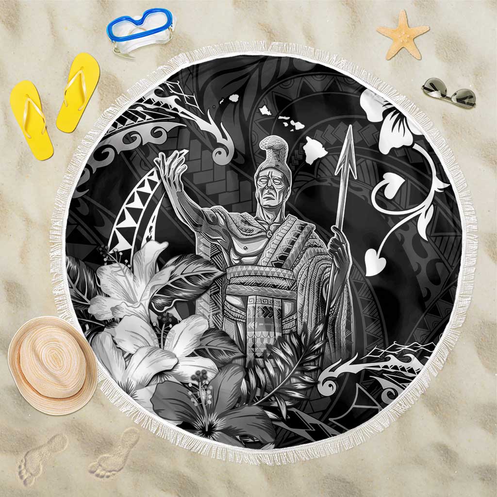 Hawaii King Kamehameha Day Beach Blanket Polynesian Pattern Mix Hibiscus Black LT05 One Size 150cm Black - Polynesian Pride