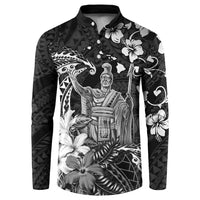 Hawaii King Kamehameha Day Button Sweatshirt Polynesian Pattern Mix Hibiscus Black LT05 Black - Polynesian Pride