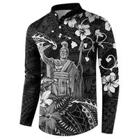 Hawaii King Kamehameha Day Button Sweatshirt Polynesian Pattern Mix Hibiscus Black LT05 - Polynesian Pride