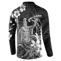 Hawaii King Kamehameha Day Button Sweatshirt Polynesian Pattern Mix Hibiscus Black LT05 - Polynesian Pride