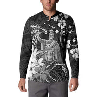 Hawaii King Kamehameha Day Button Sweatshirt Polynesian Pattern Mix Hibiscus Black LT05 - Polynesian Pride
